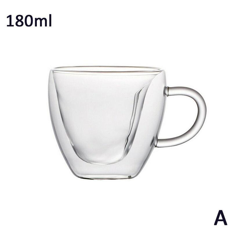Taza de cristal transparente de doble pared en forma de corazón, resistente al calor, minitaza de doble vaso artesanal para té, 1 Uds., Mu D7G1: A
