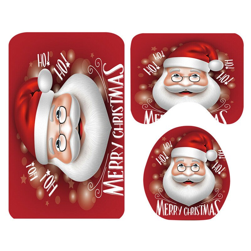 God jul badrumsset snögubbe tomte jul klockmönster vattentät duschdraperi toalettöverdrag matta set halkfri matta: 4