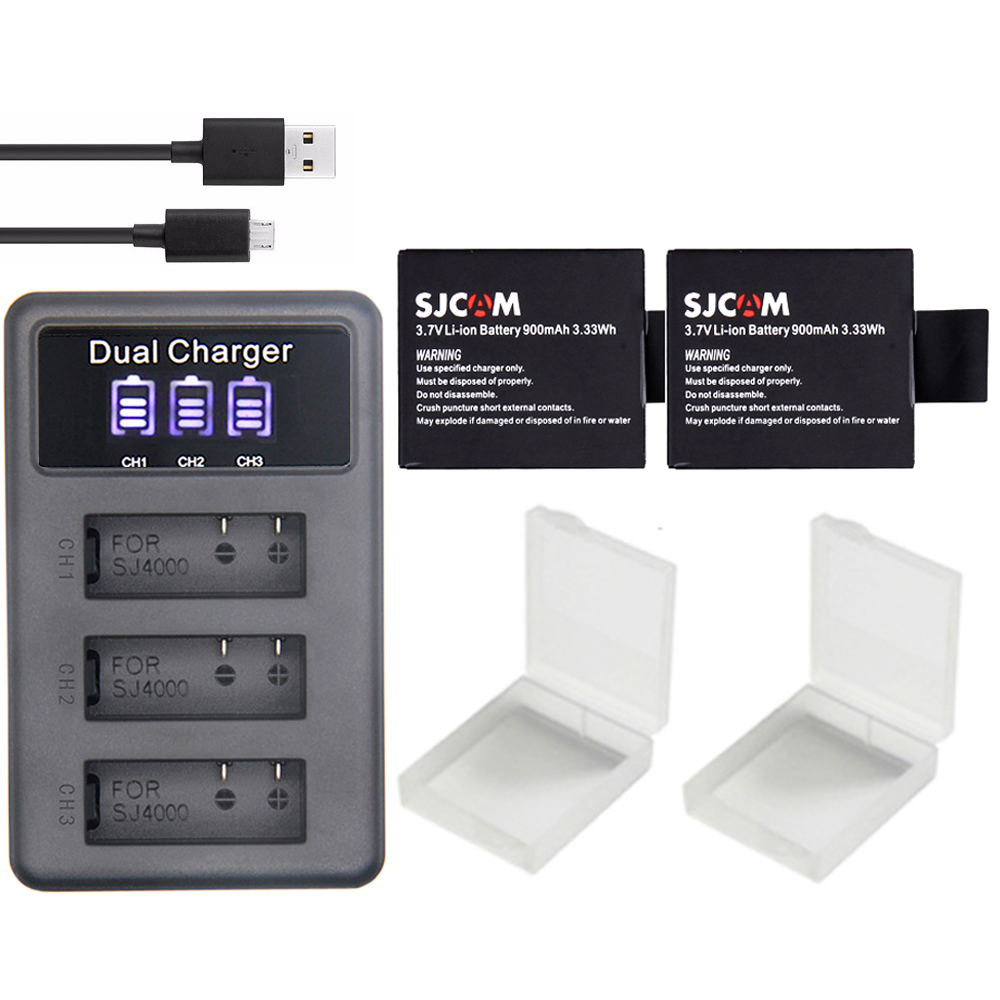 Batería S009 original SJ 4000 eken H9 SJ5000 Wifi + 3 puertos LED cargador para SJCAM sj4000 batería SJ6000 SJ7000 SJ8000 sj9000 M10: 2batteries charger