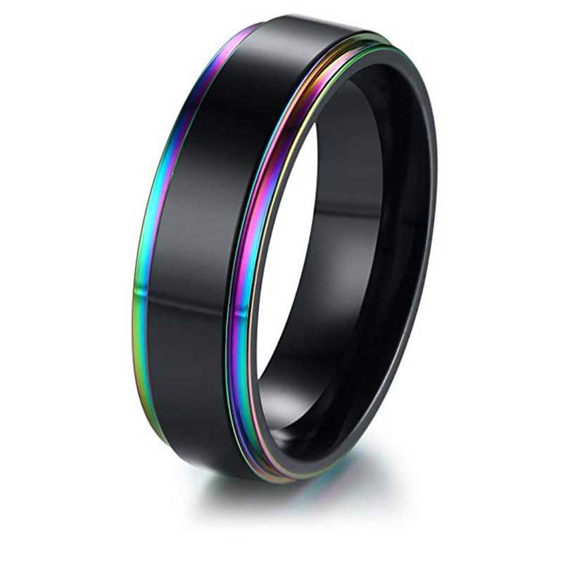 Mens Womens Rainbow Kleurrijke Lgbt Ring Rvs Wedding Band Lebian & Gay Ringen