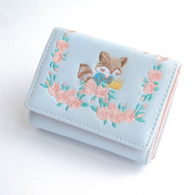 Dames portemonnees muntkaarthouder portemonnee dames geborduurde korte portemonnee schattige vos portemonnee slot dames drievoudige portemonnee: 4