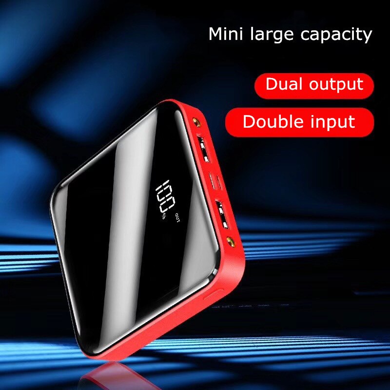 Mini cargador de batería externo para iPhone/Samsung, luz LED, pantalla completa, Monitor LCD, 8000mAh, USB dual, portátil, funda de Banco de energía