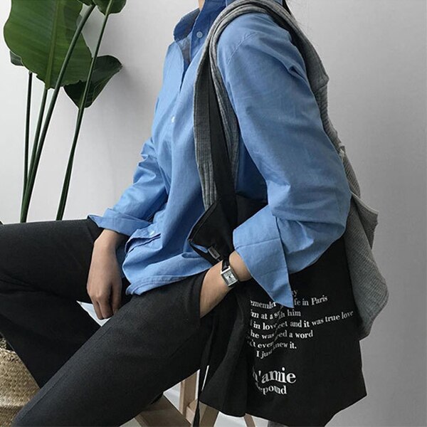 Vrouwen Canvas Tote Handtas Vrouwelijke Zachte Doek Schoudertassen Jonge Dames Toevallige Grote Boodschappentas Meisjes Herbruikbare Zakken Vouwen: black