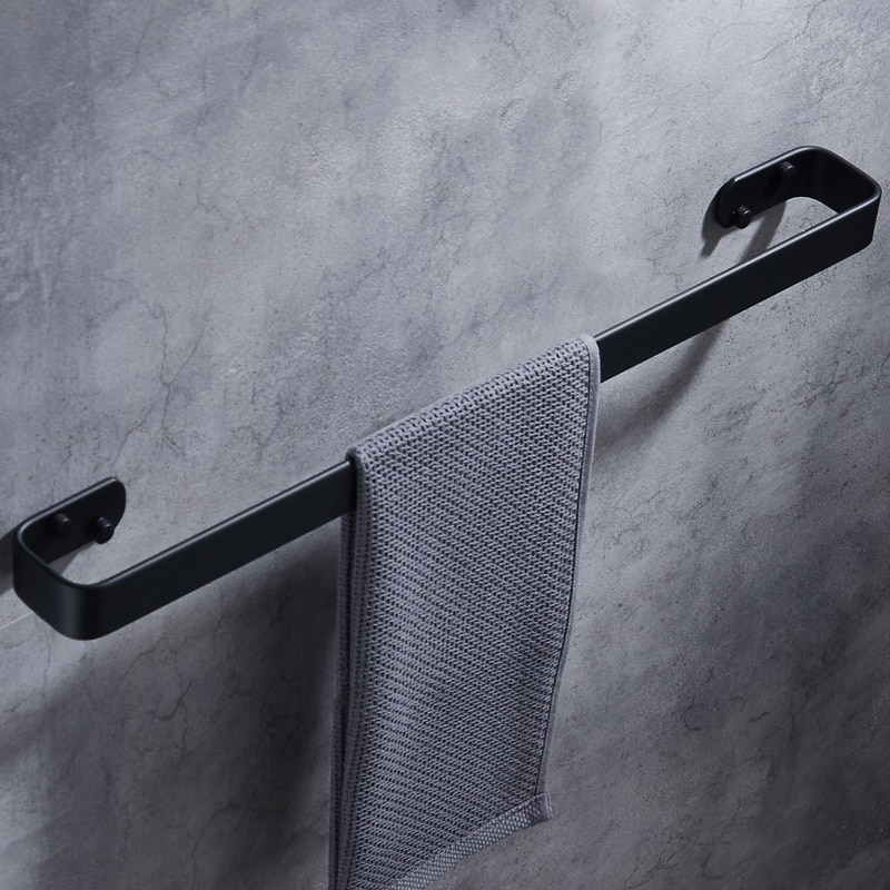 Håndklædestang sort plads aluminium vægmonteret enkelt vaskerum håndklædestativ hængende holder tilbehør badeværelse håndklædeholder firkantet