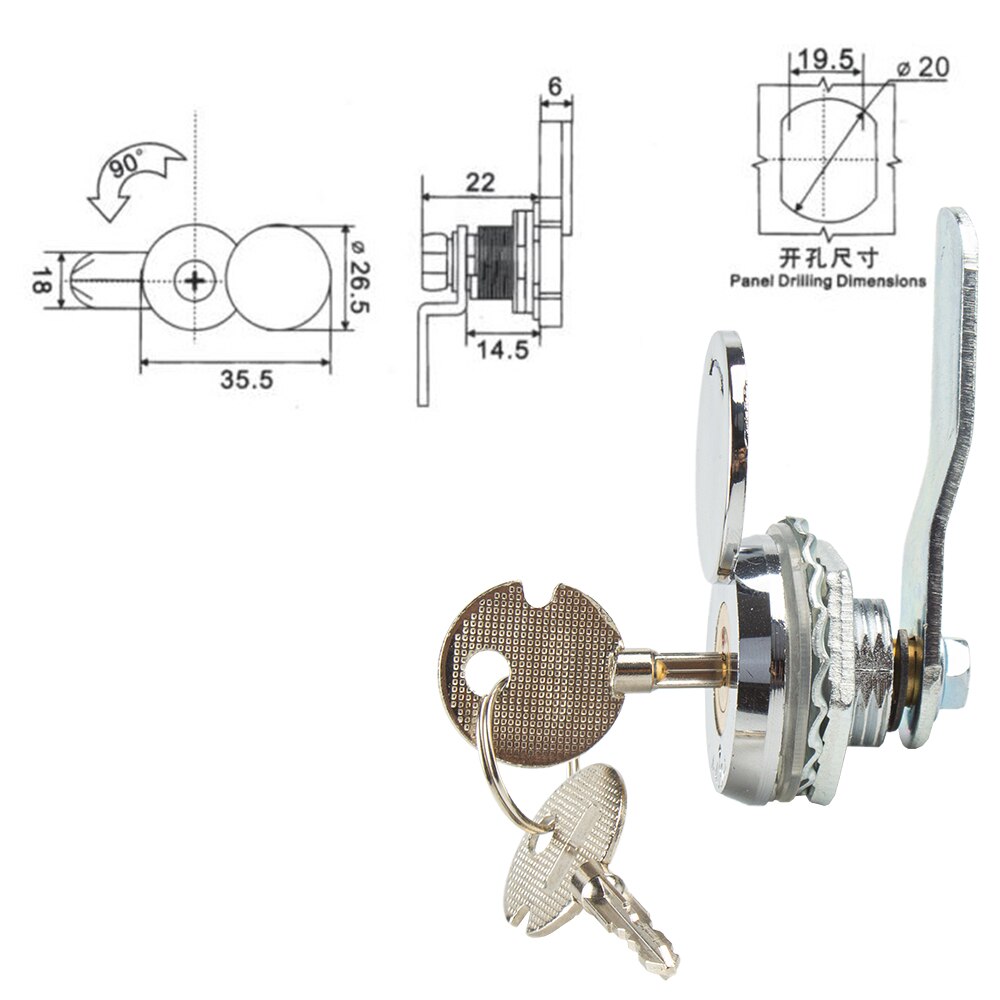 High Door Lock Useful Steady Cam Lock Padlock for Security Door Cabinet Mailbox Drawer Cupboard Camlock 16mm + 2 Keys