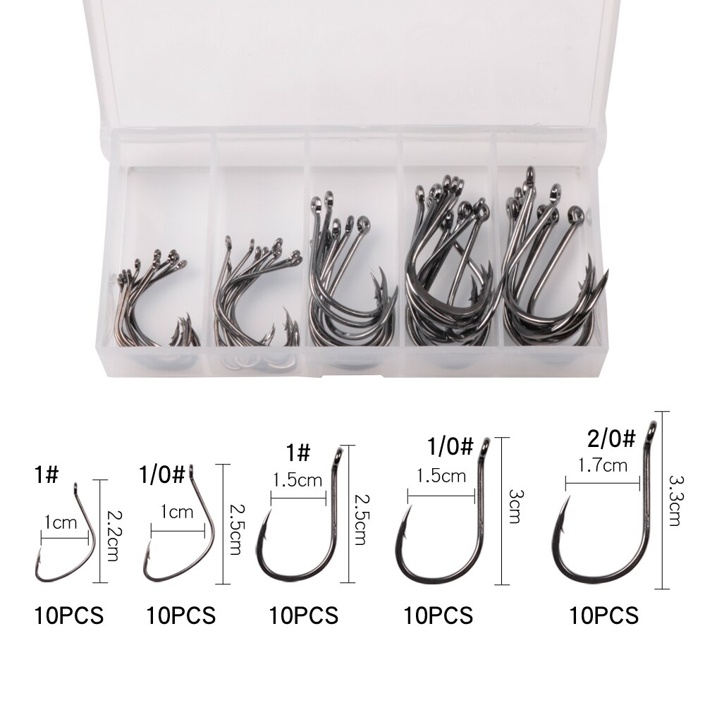 50pcs/100pcs sea hooks Fishing box offset hook 2#-3/0# carp snap fishing big hooks tackles accessories fishhook