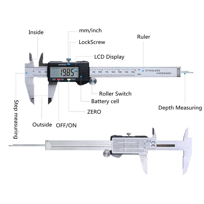 Electronic Stainless Steel Calipers Digital Vernier Caliper 150mm 2 0.01mm Micrometer Paquimetro Messschieber LCD Measuring Tool