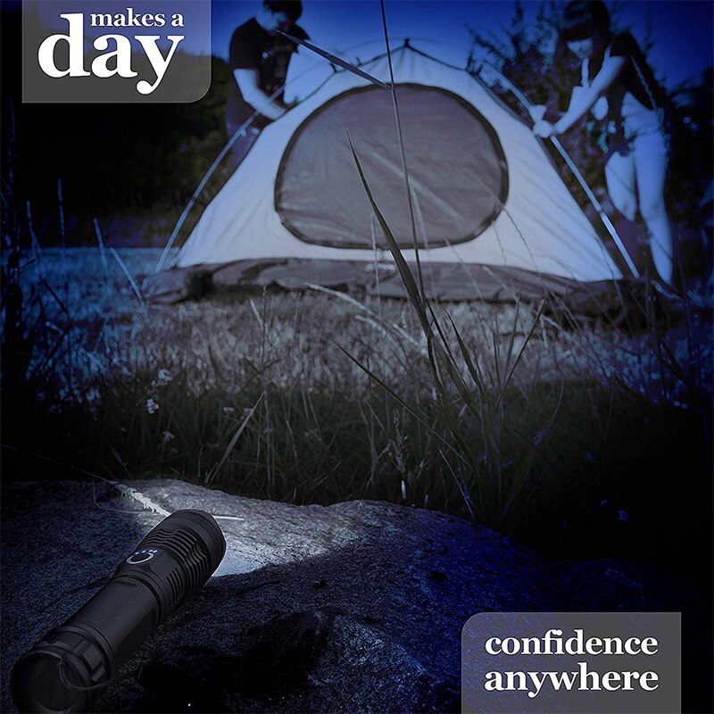 LED Flashlight High Lumens Brightest Light with XHP-50 LED, USB Rechargeable Flashlight with Power Indicator Zoomable Flashlight