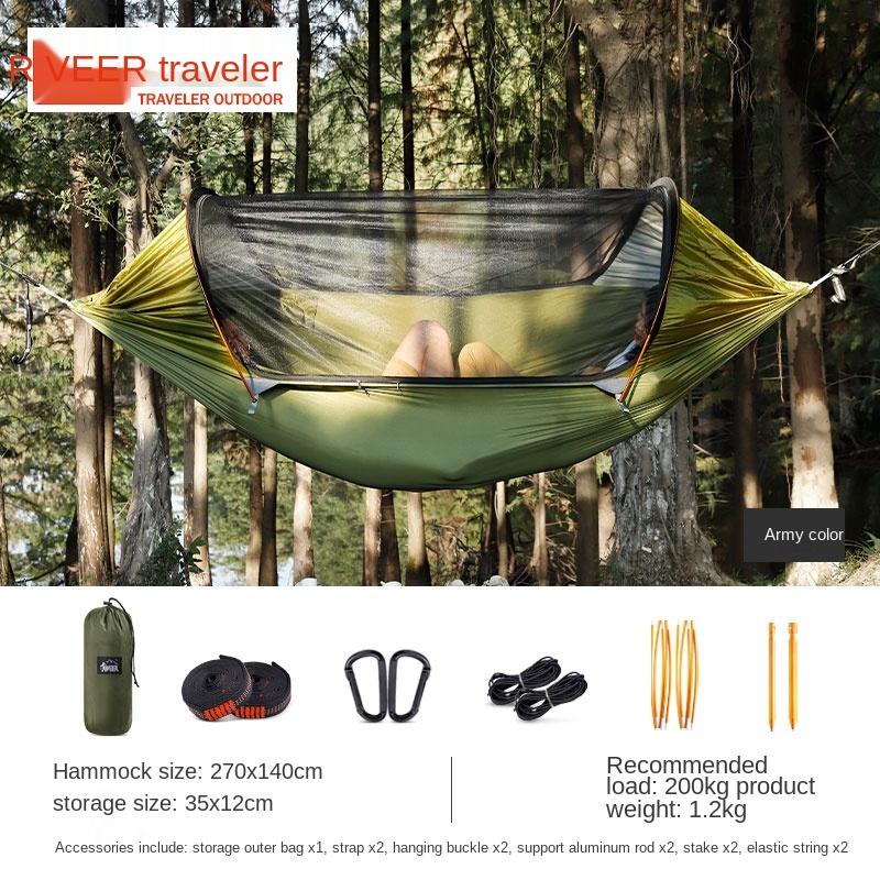 Wolface Reizen Thuis Dubbele Aluminium Staaf Anti-Mosquito Hangmat Outdoor Anti-Flip Swing Enkele Camping Apparatuur Thuis Indoor: green