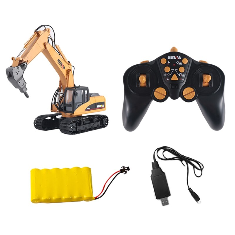 Huina 1:14 remote control drilling rig toy alloy engineering vehicle dismantling machine model 16 channel led lights