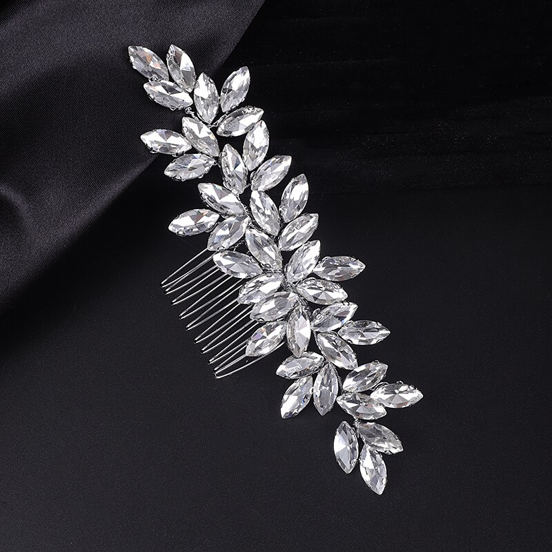 Accesorios para el cabello de boda con diamantes de imitación, tocado de novia de oro plateado, peine para el cabello, tocado para mujer, adornos: Plata