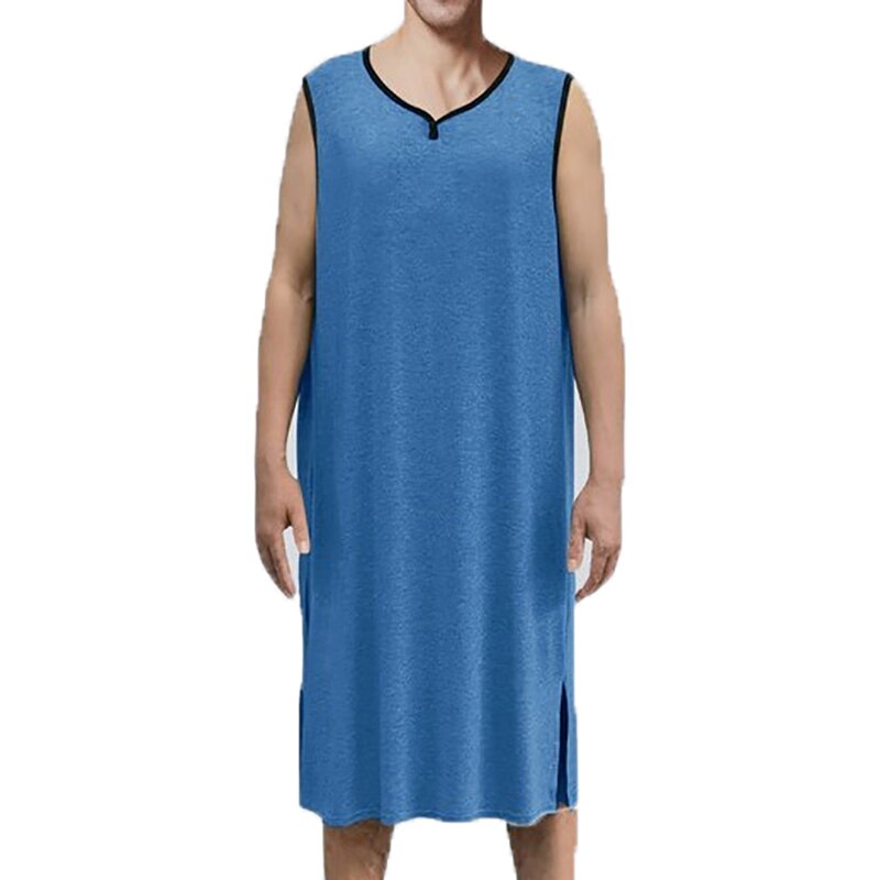 Robe de nuit Vintage pour hommes, pyjama décontracté, ample, vêtements de maison, peignoir respirant, une pièce, grande taille: Blue Vest / XL