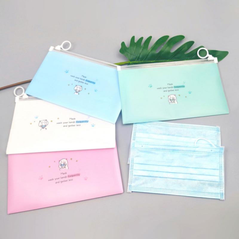 Estuche Portátil con Dibujos Animados para Almacenamiento de Artículos, Bolsa Impermeable, Antipolvo, con Cremallera, con Estampado Translúcidos para Guardar Mascarillas y Lápices,: Random Color G