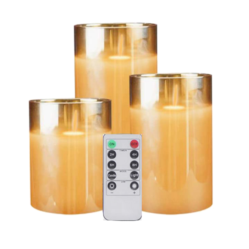 Heißer Bernstein Glas LED Flammenlose Kerzen Flackern mit Fernbedienung Batterie Betrieben Für Hochzeit Festival Dekorationen 3 Pack