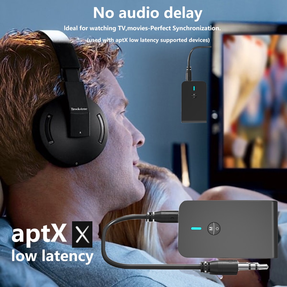 Aptx lav latens 5.0 bluetooth sender mottaker 2 in 1 lyd trådløs adapter for bil tv pc høyttaler hodetelefon 3.5mm aux jack