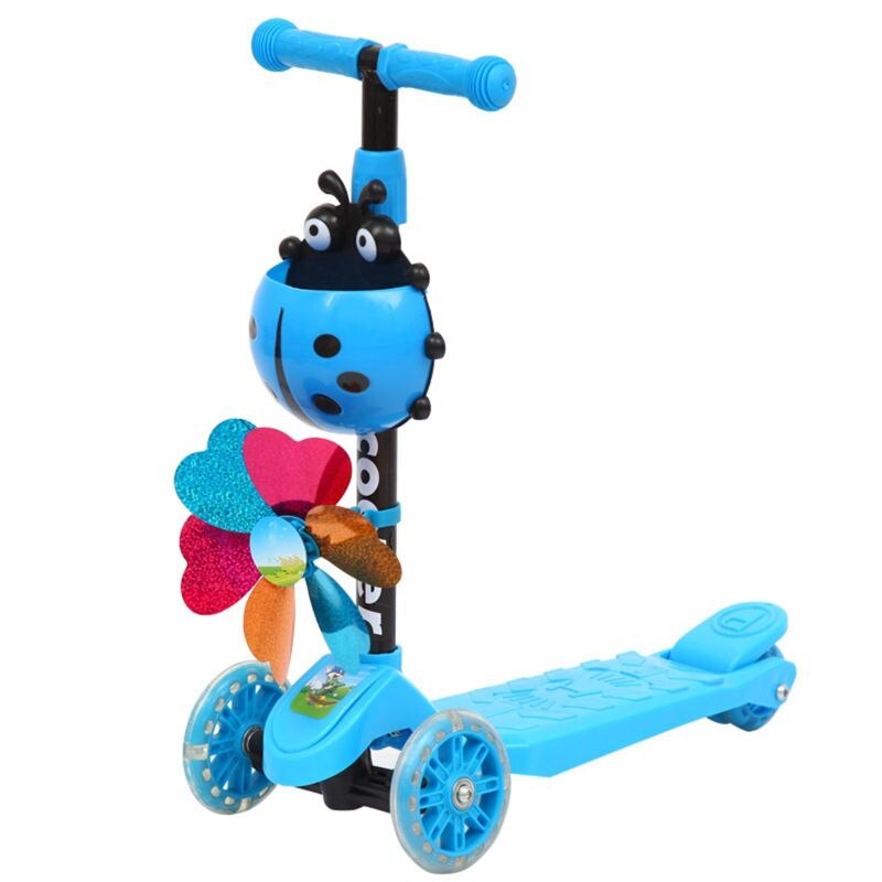 Vindmølle mariehøne scooter foldbar og justerbar højde lænet til at styre 3 hjul scootere til småbørn drenge piger i alderen 3-8