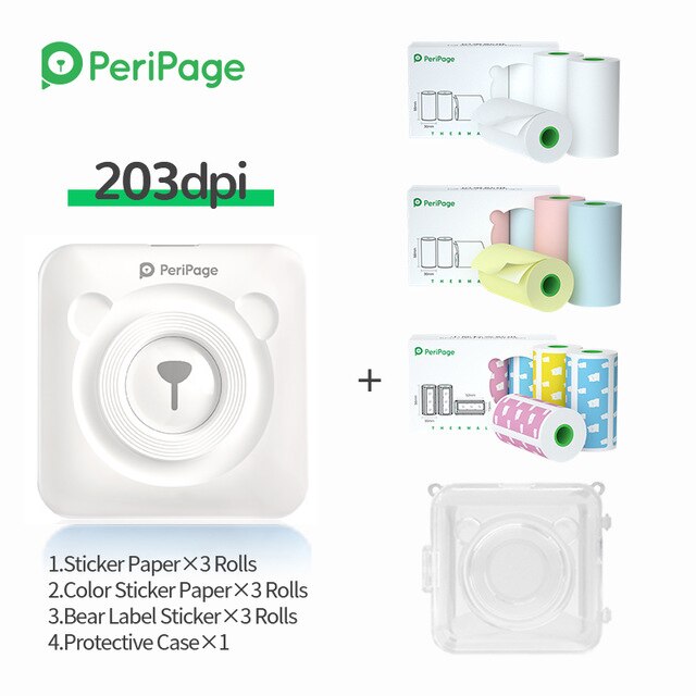 Peripage Mini Pocket Printer Draadloze Thermische Photo Printer Labels Android Iphone Kids A6 Navidad Regalos Impresora: White 9 Papers