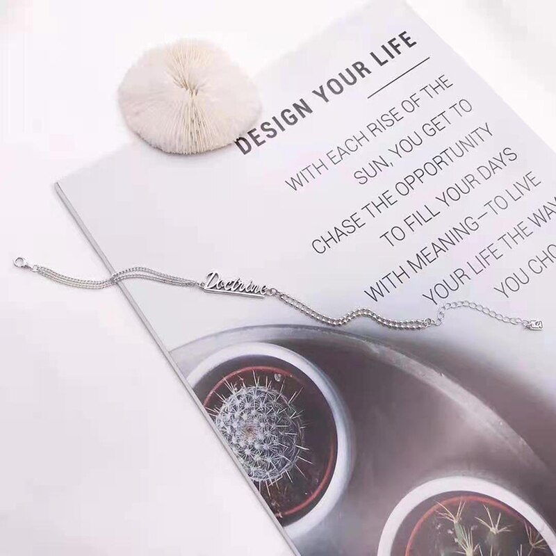 Trendige damen-fußkettchen mit horizontalem buchstaben, markenlogo,  s925 stück, sterlingsilber, original-markenschmuck, exquisit: Default Title