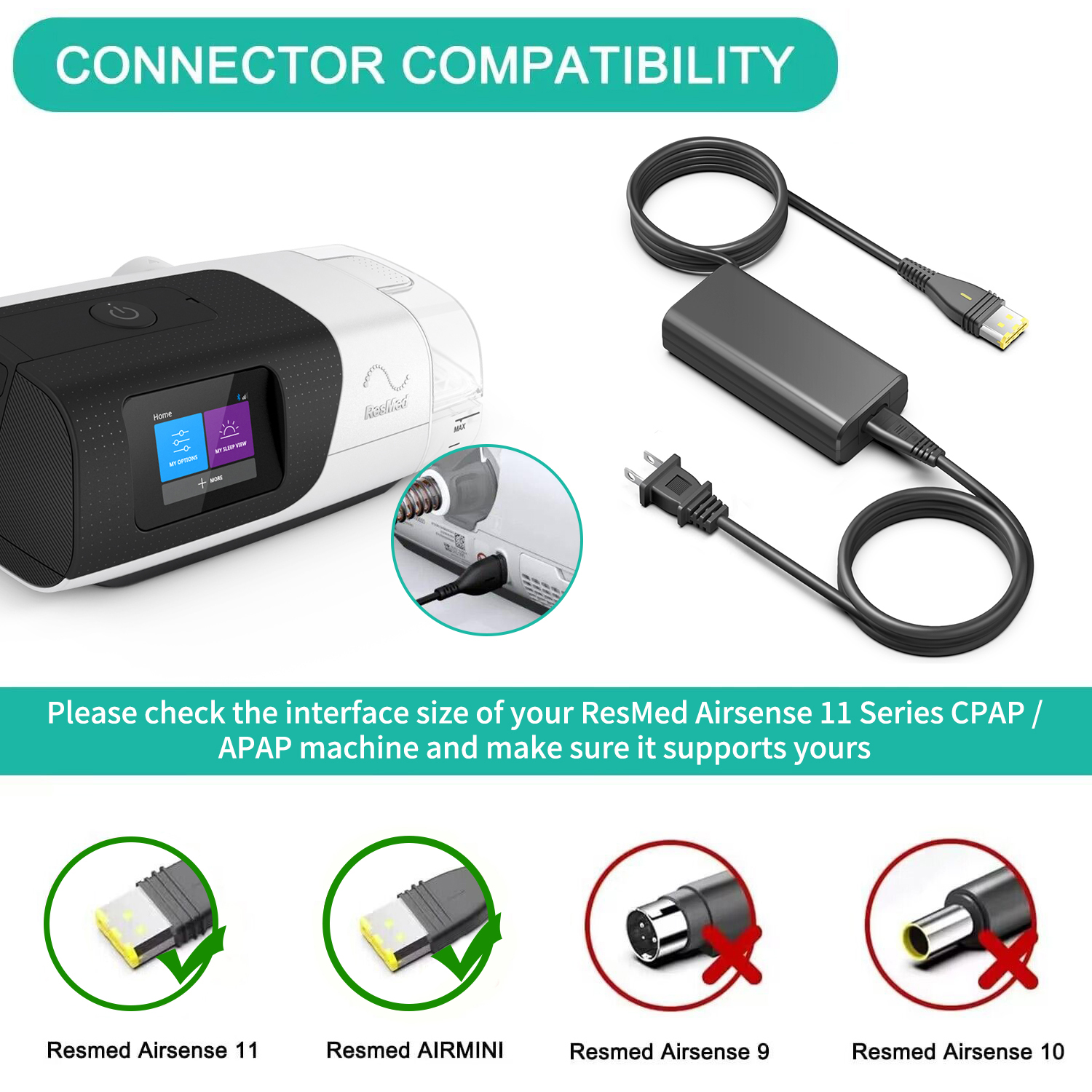 24v 2.5a 65w Wechselstrom adapter für resmed air sense 11 autoset elite cpap netzteil resmed air11 s11 2,71 e1399 us/eu/uk/eu stecker