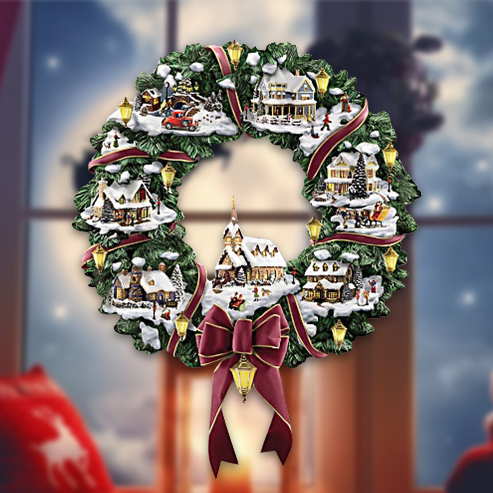 Christmas Village Wreath Decorations Paste Window Paste Stickers Party Year Window Decoration Новогодние Украшения