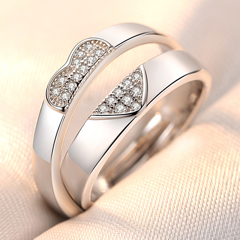 2 pièces/ensembles géométrique amour coeur Zircon anneaux appariés anneaux pour Couple promesse correspondant bague de mariage ensemble Senior concepteur bijoux