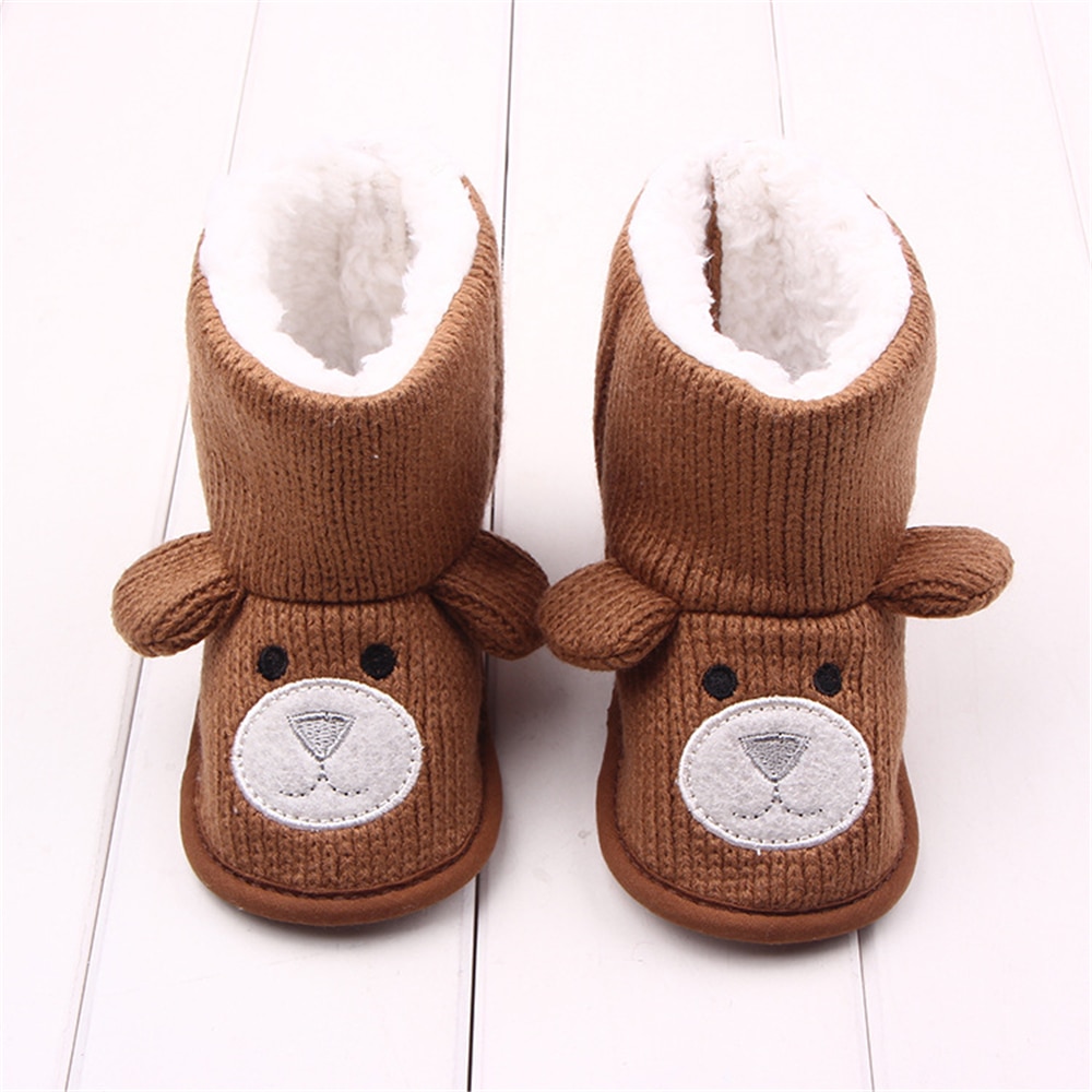 Botas planas de algodón para bebé de 0 a 12 meses, botines de punto de lana de oso pequeño, para invierno: Caqui / 12