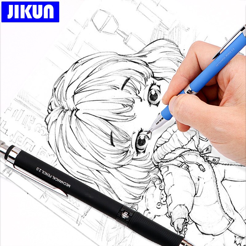 JIKUN-Juego de lápices mecánicos de 2,0mm, lápices automáticos HB Con recargas de plomo de Color/negro para dibujar, escribir, hacer bocetos de arte