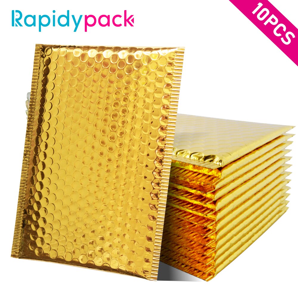 10PCS/Pack Gold Metallic Bubble Mailers Foil Bubble Bags Aluminized Postal Wedding bags Packaging Padded Envelopes