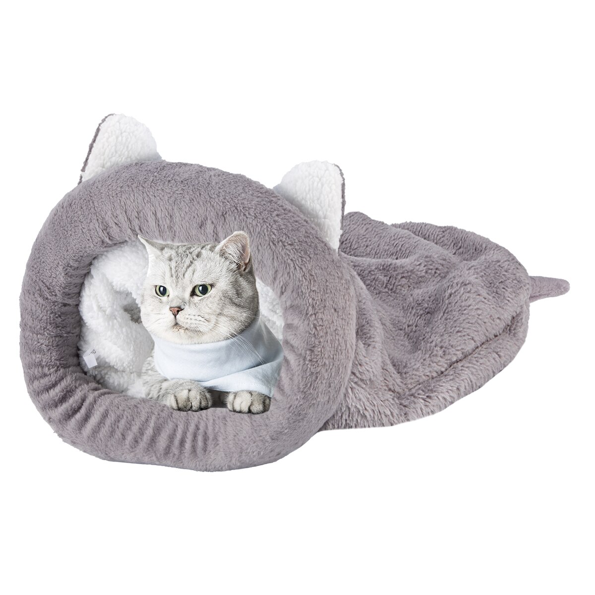 Schattige slaapzak voor katten, warm en comfortabel, premium koraalfleece, bedekt, knuffelbaar bed voor katten, puppy's, konijnen en andere kleine huisdieren