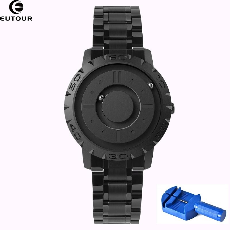 Eutour Horloge Voor Mannen, Magnetische Bal Show Quartz Horloges, Roestvrij Staal Horloges Heren , mode Unieke Horloges Heren: Black With Tool