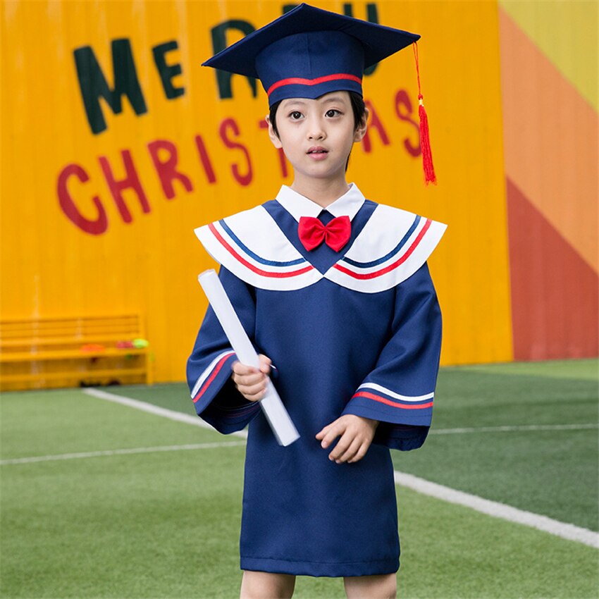 School Children Graduation Bachelor Uniform Boys Girls Kindergarten Finish Education Baby Bachelor Cap Set Loose Tie