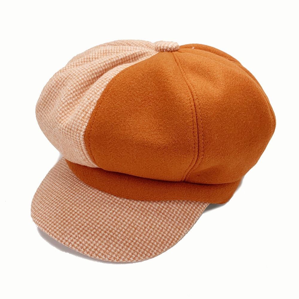 Gorro octogonal de tela de lana de casqueta de tela escocesa de retales boina con estilo coreano