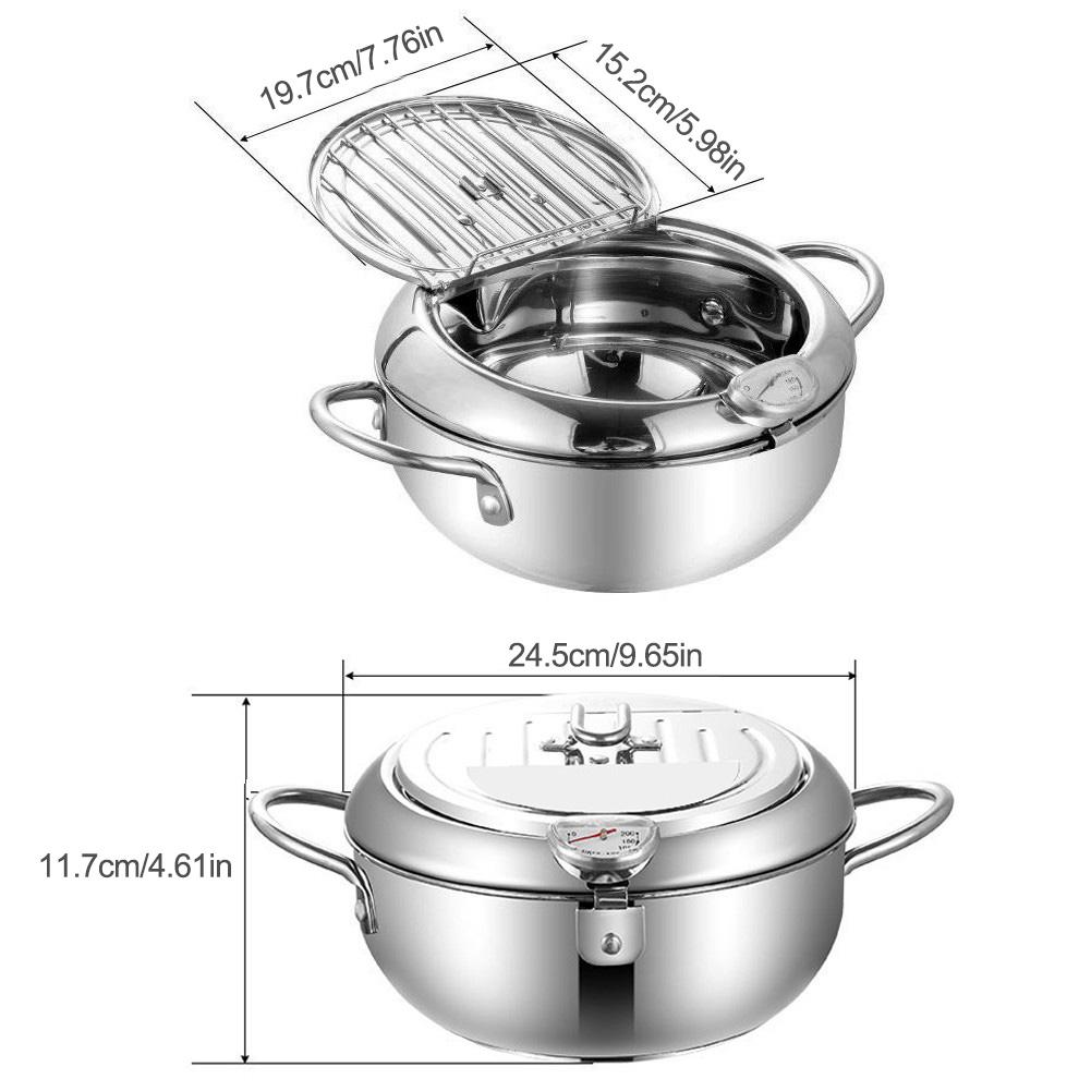 Friteuse japonaise en acier inoxydable, avec thermomètre et couvercle, pour la cuisine: 24cm