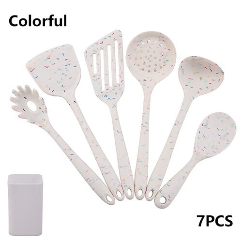 Ustensiles de cuisine en silicone ensemble ustensiles de cuisine antiadhésifs résistants aux températures élevées et basses ustensiles de cuisine faciles à nettoyer ustensiles de cuisine ensemble d'outils de cuisine: Colorful-7PCS