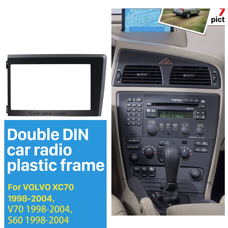 Seicane 2DIN Autostereon Kehys Volvo XC70 V70 S60 1998-2004 Radio Kojelauta Trimisarja ABS Muovi