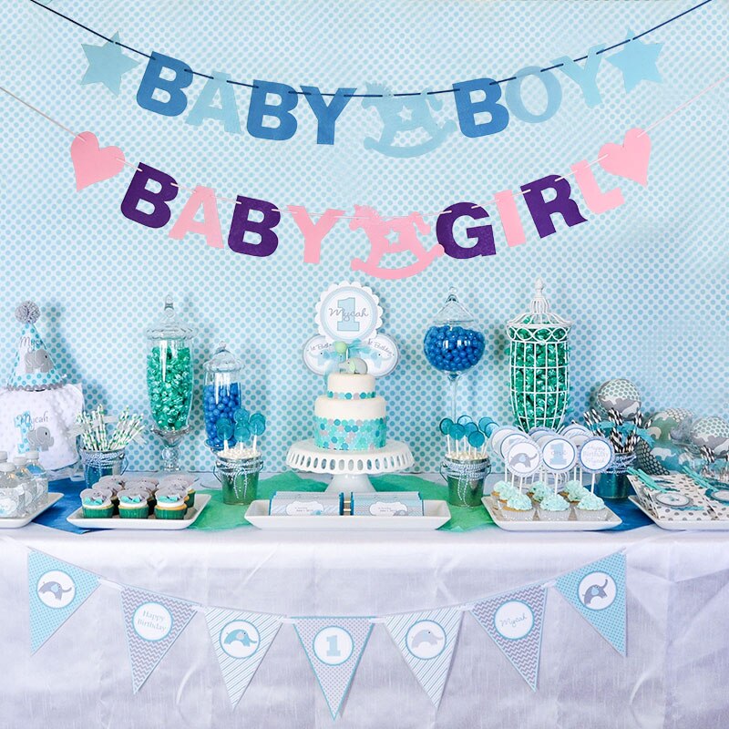 1 sett stoff rosa blå baby shower girlander bunting banner gutt jente baby dåp barn barn bursdagsfest dekorative forsyninger