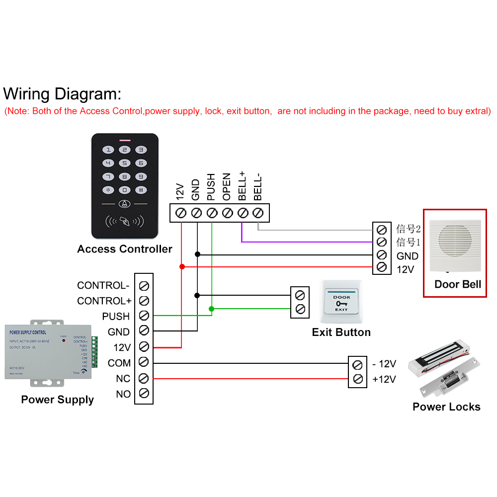 OBO DC12V Wired Doorbell with 4 Wires 3 Musical Chime Dingdong Door Bell Chime Ring for Electronic Lock Access Control System