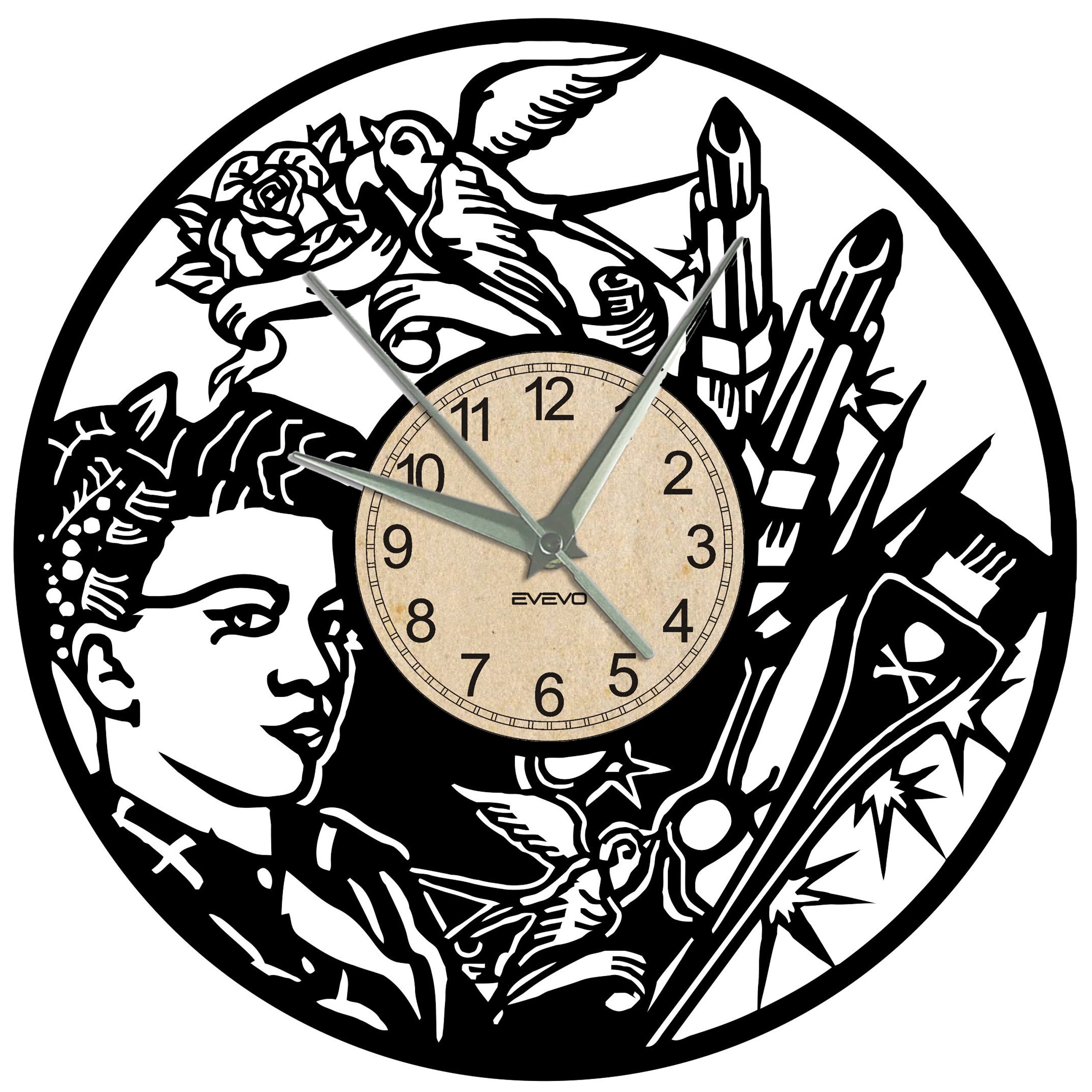 Reloj de pared para salón de pelo reloj de vinilo Retro reloj de hecho a mano Vintage decoración de habitación para el hogar gran reloj de
