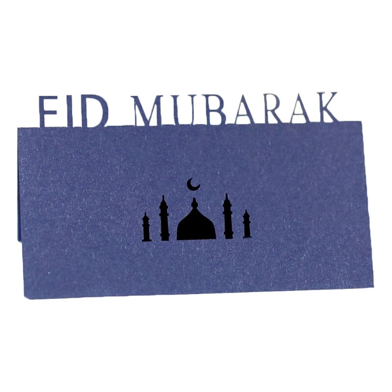 100Stck Buchstaben Eid Mubarak Tisch Karte Ramadan Aushöhlen Palazzo Mond Placecard: Blau