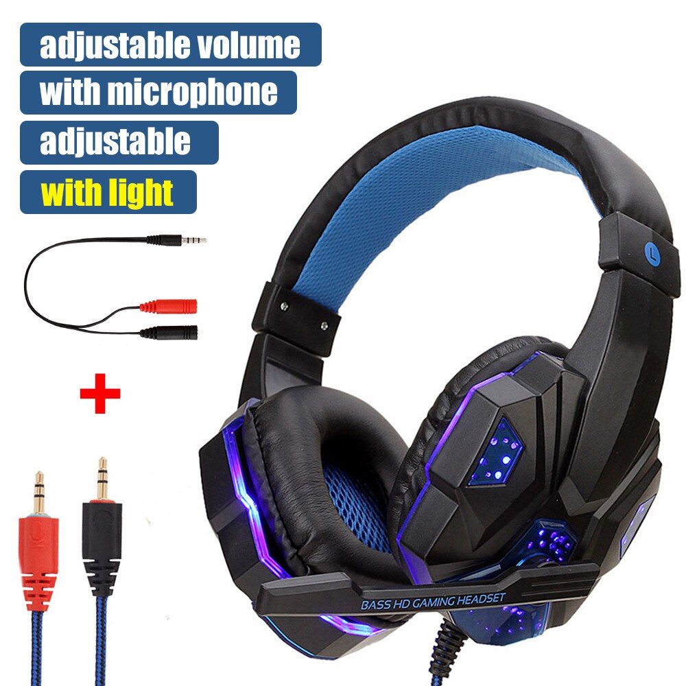 G2000 G9000 Gaming Headsets Big Headphones with Light Mic Stereo Earphones Deep Bass for PC Computer Gamer Laptop PS4 X-BOX: model B blue
