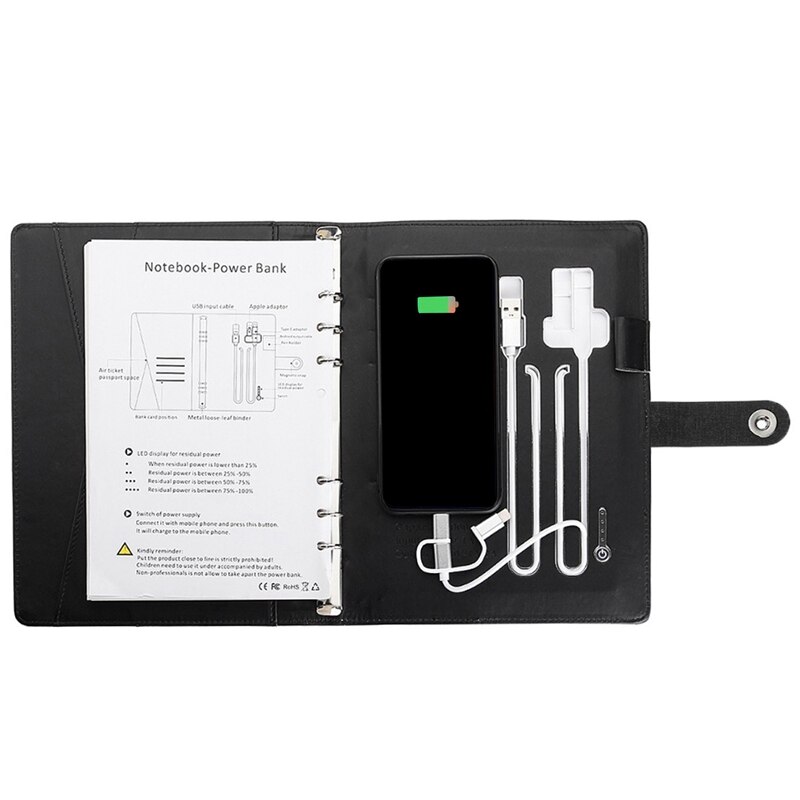 Business Note Book Multi Functional A5 Power Book 8000 MAh Power Bank Qi Wireless Charging Note Book Binder Spiral Diary Planner