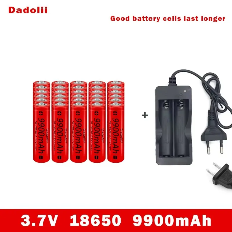 18650 batterie batterie Rechargeable 3.7V 18650 9900mAh capacité Li-ion batterie Rechargeable pour lampe de poche torche batterie + chargeur: Bleu profond