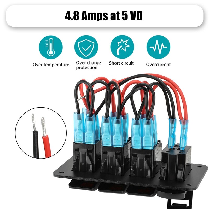4 Gang Toggle Rocker Switch Panel Met Usb Voor Auto Boot Marine Rv Truck Rode Led