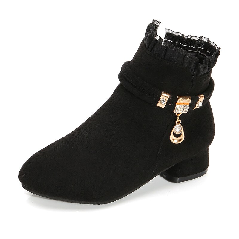 Chaussures princesse en dentelle à la cheville pour enfant, chaussures d'hiver pour fille 12 6 ans, à talons pour l'automne, bottes en cuir pour l'école