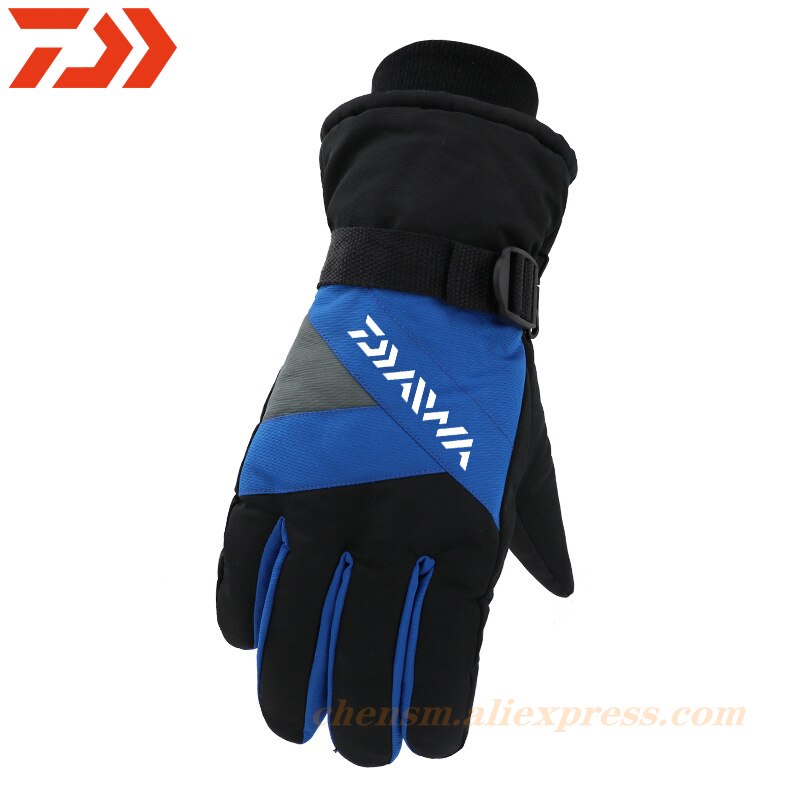 Dawa-guantes de esquí de invierno para hombre, manoplas de terciopelo grueso, resistentes al viento, impermeables, para pesca y Snowboard: Azul