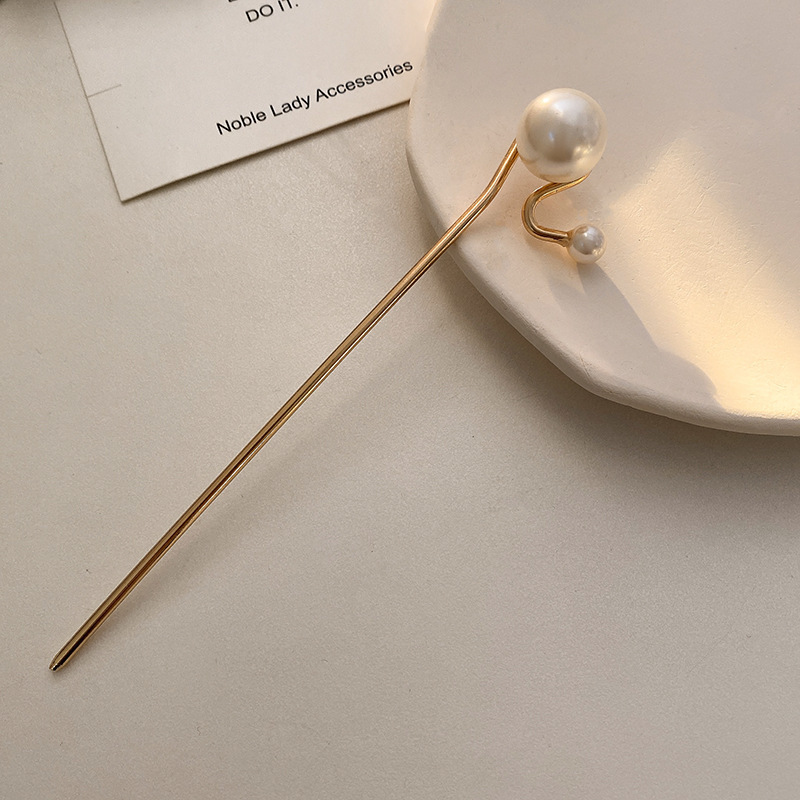 Nowa szpilka pałeczki do włosów minimalistyczna duża perła Trendy Punk metalowe do włosów akcesoria nakrycia głowy fryzura dla kobiet biżuteria H048: Złoty kolor