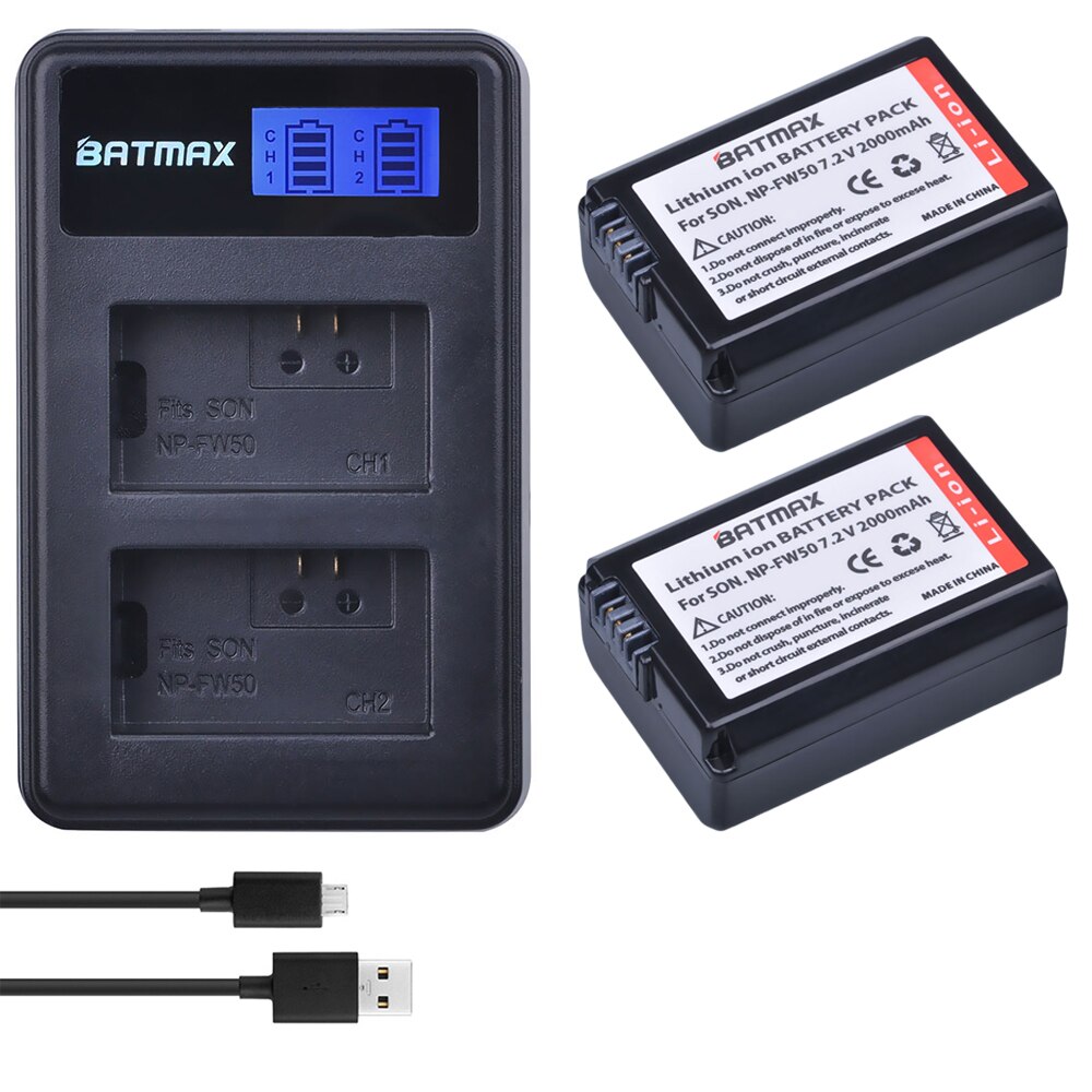 3 Pièces 2000mAh NP-FW50 NP FW50 NPFW50 Batterie Akku + LCD Double Chargeur pour Sony Alpha a6500 a6300 a7 7R a7R a7R II a7II NEX-3 NEX-5: 3Pcs set