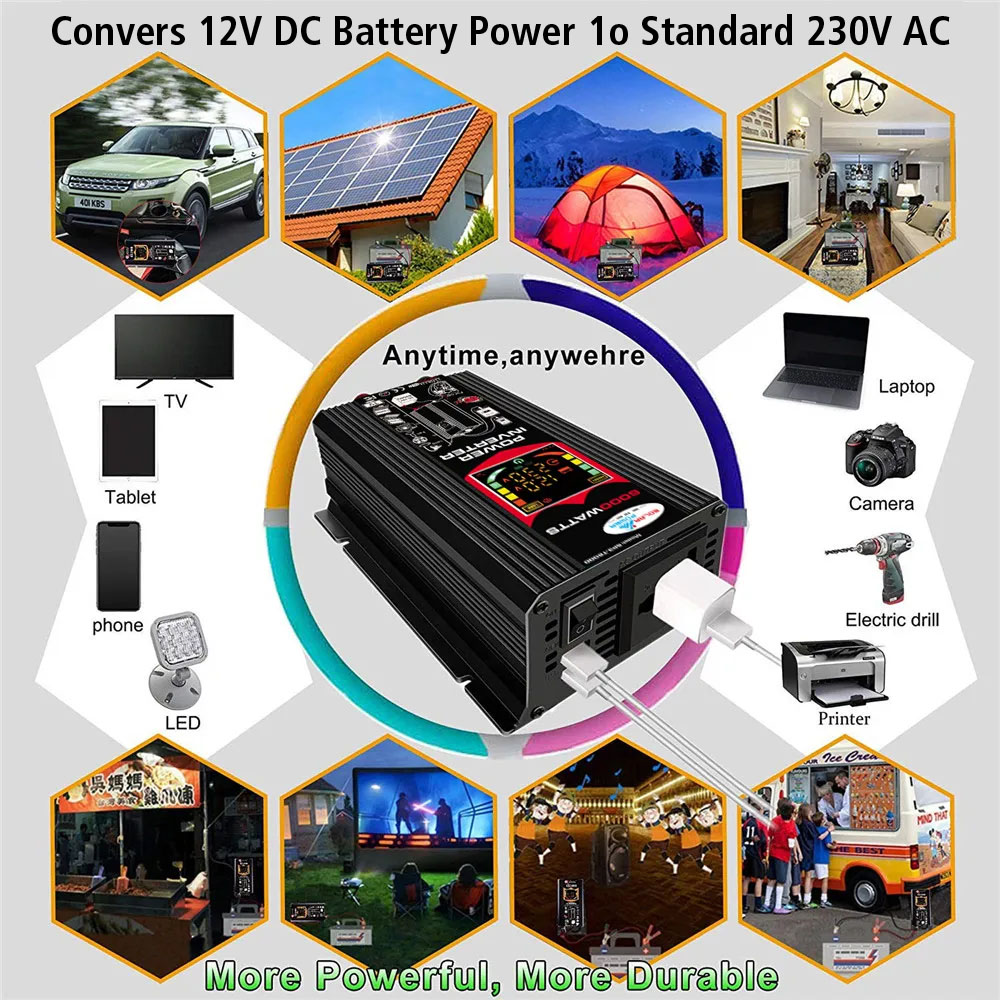 DC 12V To 220V Socket With 4.2A USB Car Power Invertor Car Accessories Vehicle-Mounted Household AC Converter Universal 6000W