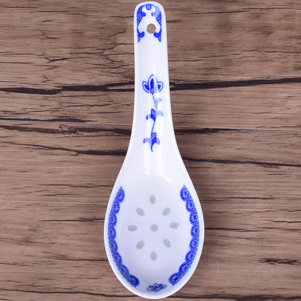 5pcs Chinese Style Ceramic Spoon Blue And White Porcelain Spoon Rice Scoop Spoons Kitchen Tableware