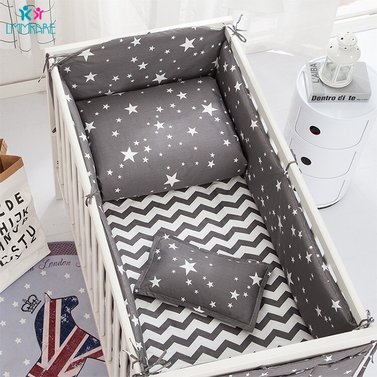 Grey Stars Cotton Soft Baby Crib Bumpers Bedding Sets Bed Bumper Include Pillowcase/ Bumper/ Sheet/Duvet Cover Baby Products